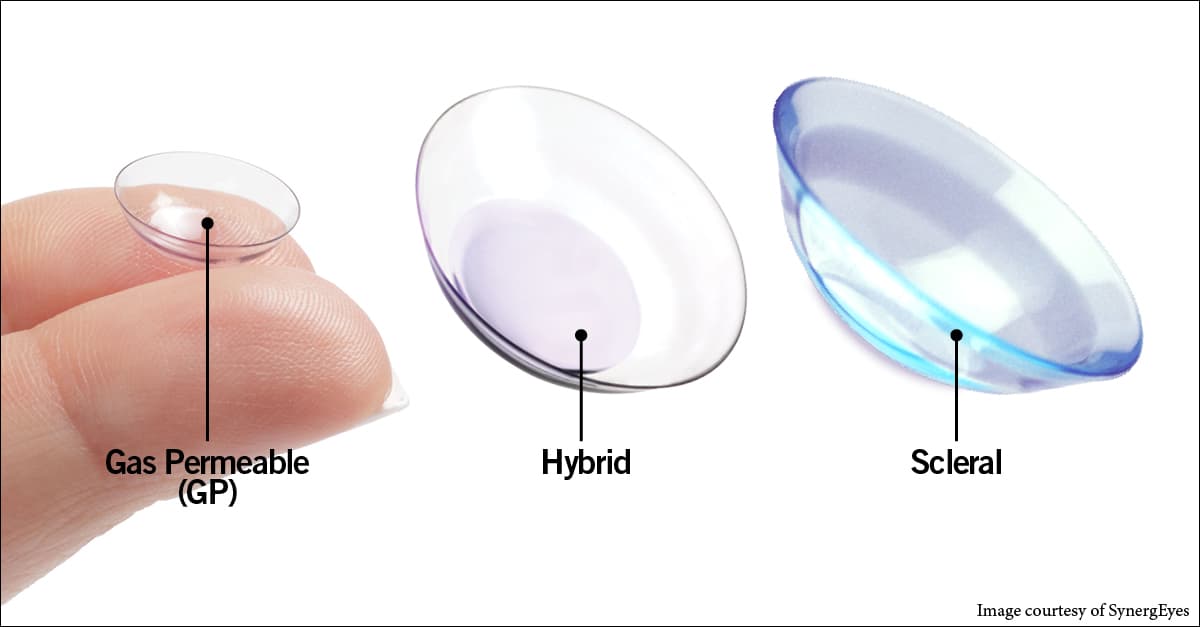 Rigid gas permeable contact lens on a fingertip